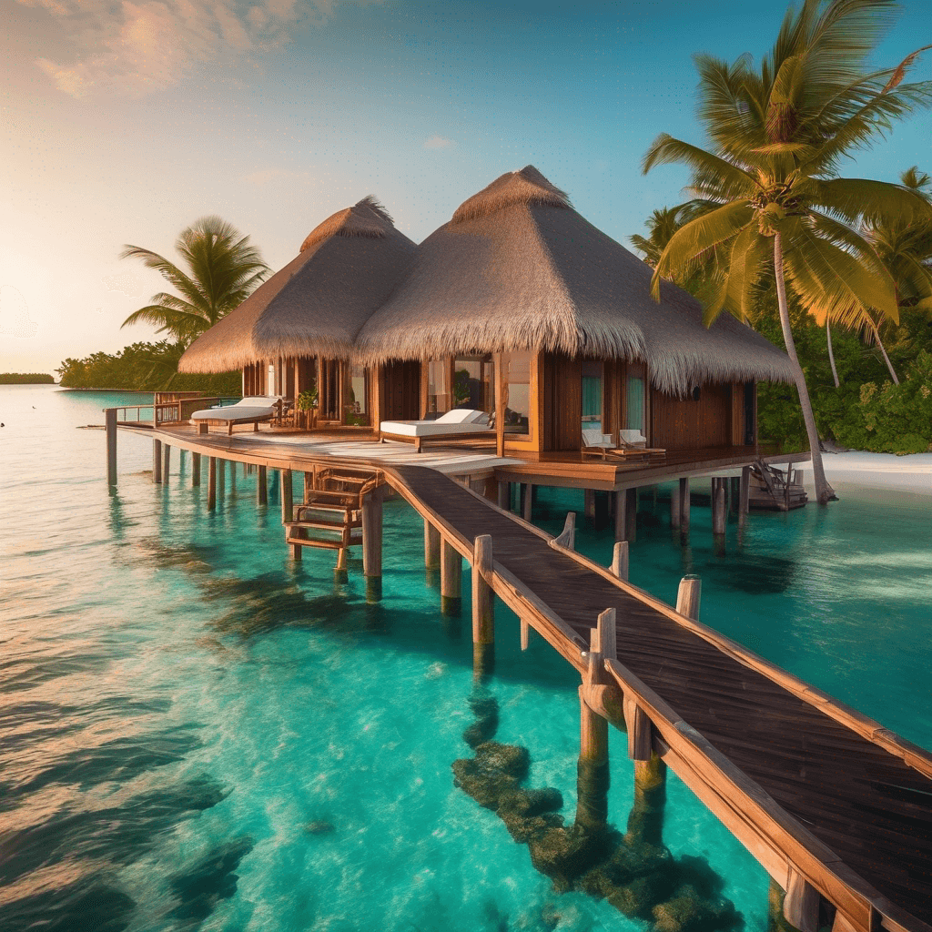 Maldives Overwater Villa Sunset Serenity: Art & Style AI image template