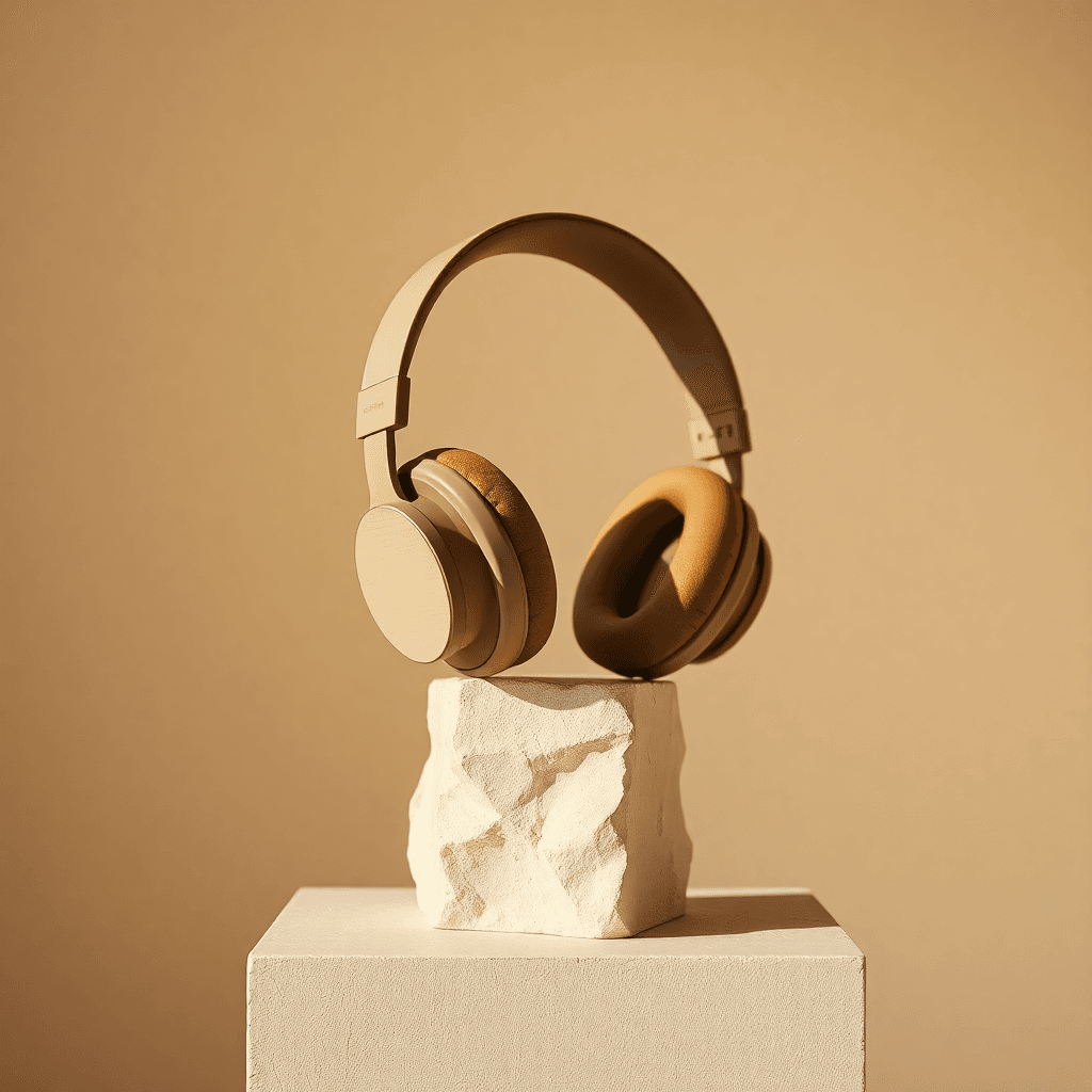 Matte Headphones on Plaster: Portrait AI image template
