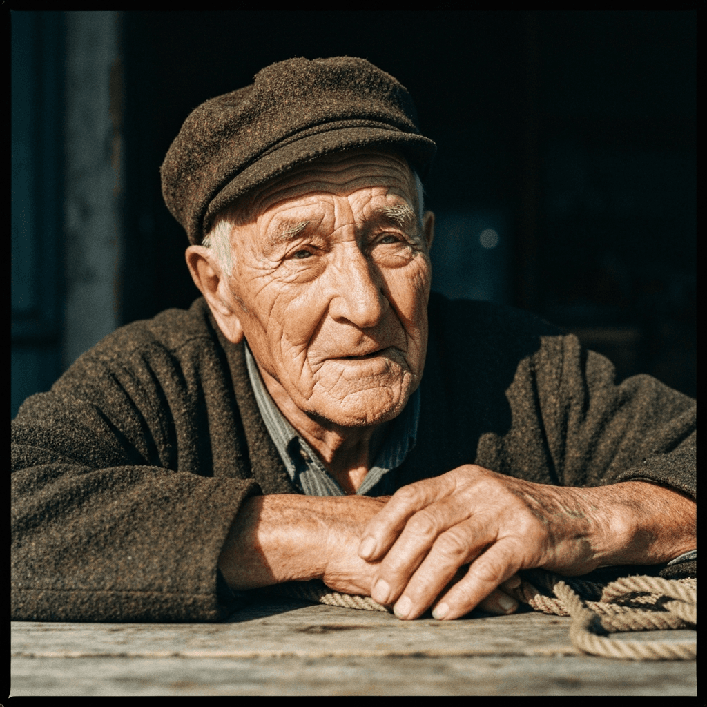 Elderly Fisherman Portrait: Portrait AI image template