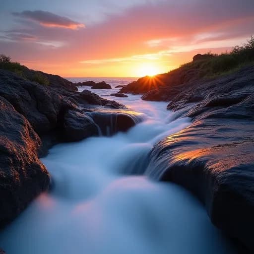 Golden Hour Waterfall Serenity: Art & Style AI image template