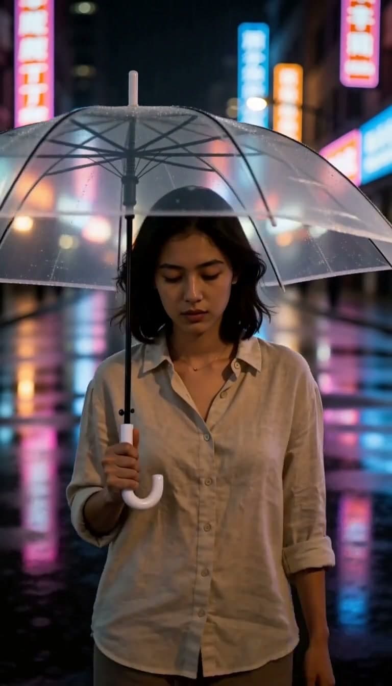 Neon rain walk: Portrait AI video template