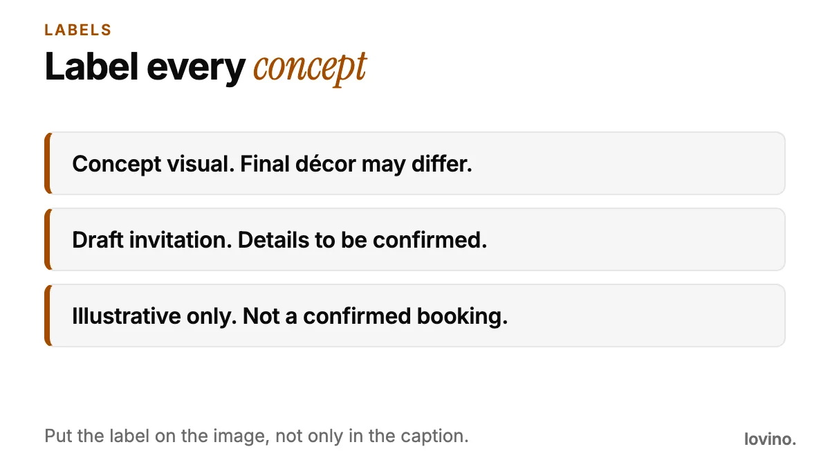 Three label lines for concept images: concept visual, draft invitation and illustrative only.