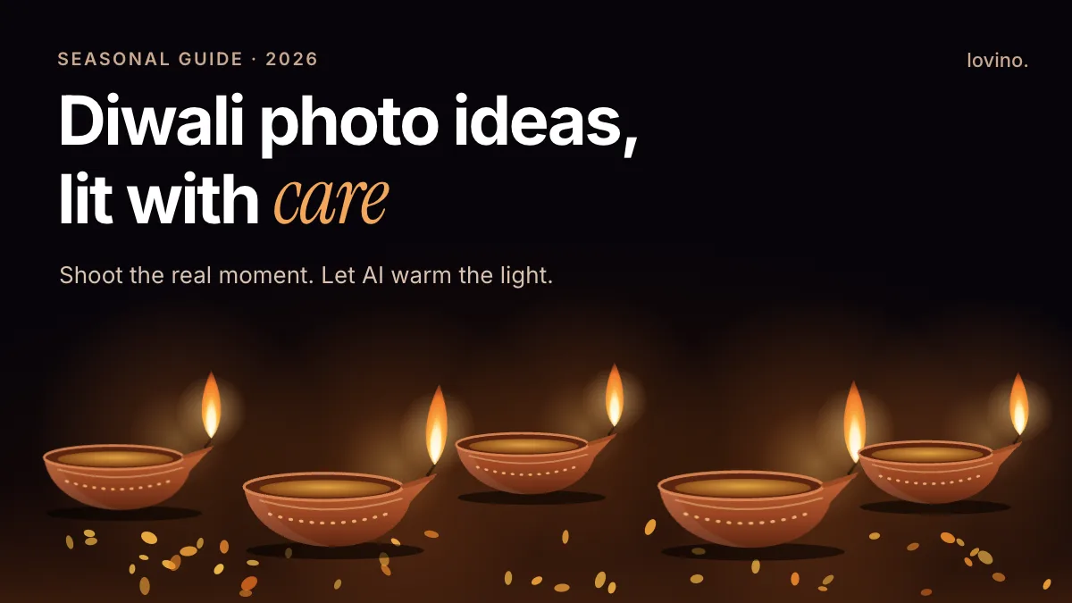 Diwali photo ideas with AI: an illustration of five glowing clay diyas with marigold petals on a dark floor