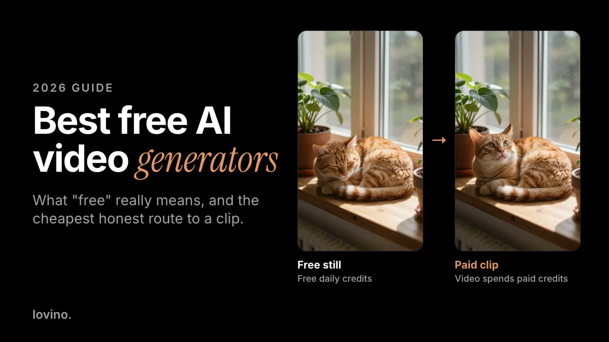 Best free AI video generators: a sleeping cat still made on free daily credits next to the paid video clip made from it