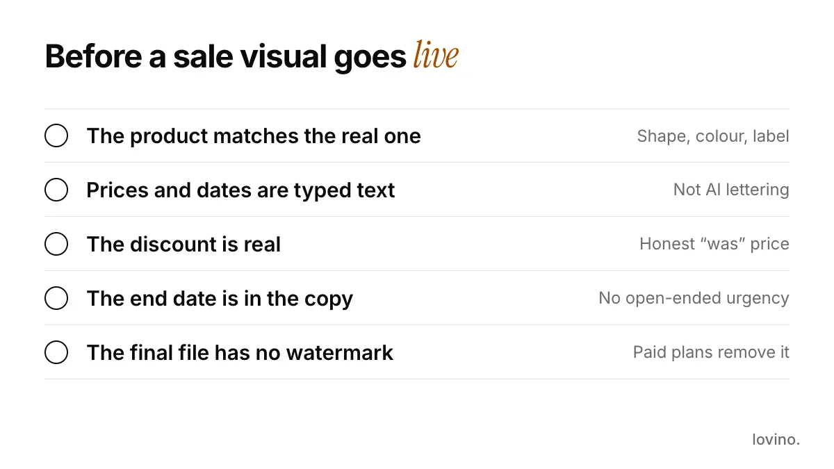 Black Friday product visuals checklist: product matches, typed prices, real discount, end date, no watermark