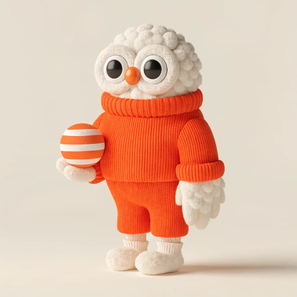 Friendly owl mascot illustration for a learning app, rounded shapes, two-color scheme, warm-neutral palette, soft diffused lighting, cohesive minimal background, premium editorial composition
