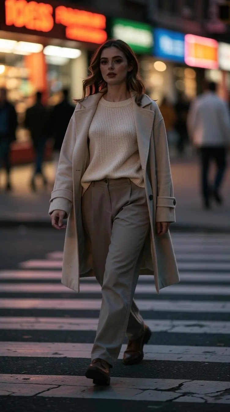 A Lovino preset character crossing a city street at dusk, vertical frame