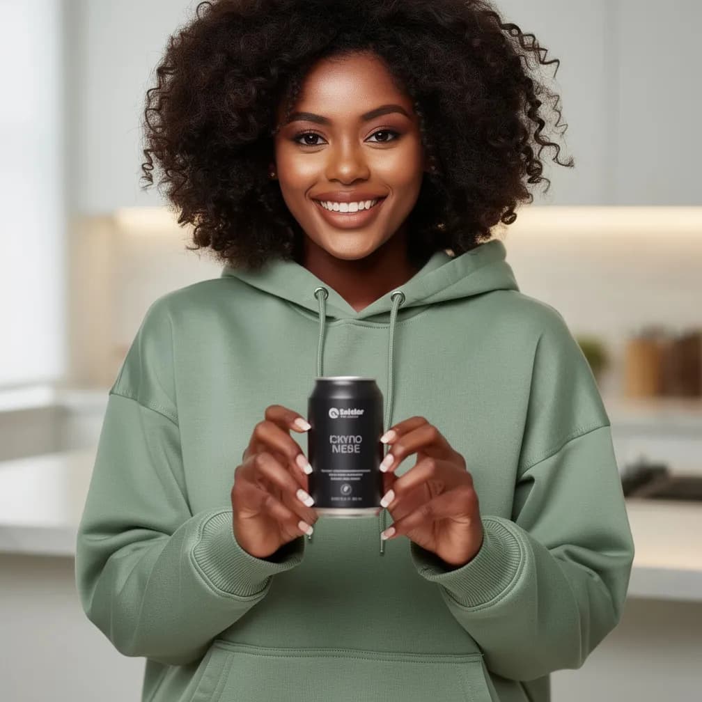 A Lovino preset character holding a branded coffee cup toward the camera