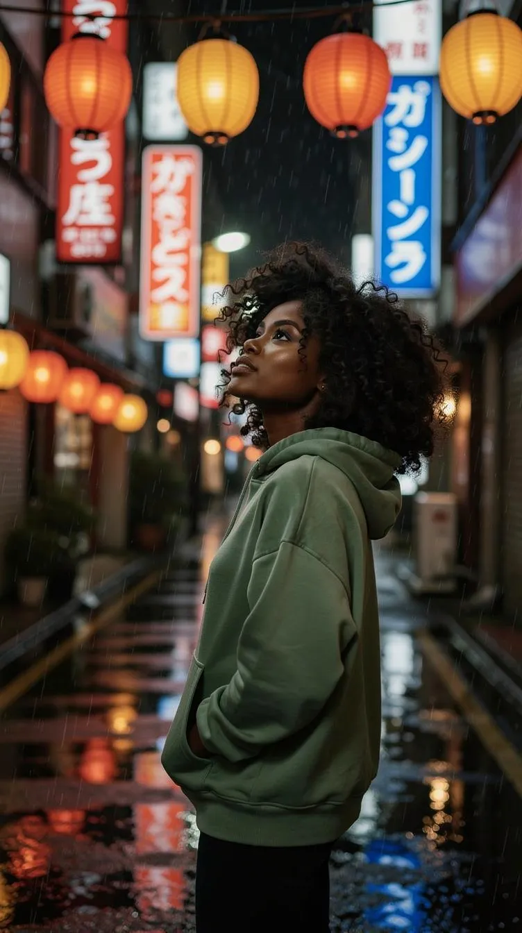 A Lovino preset character on a neon-lit Tokyo street at night, vertical frame