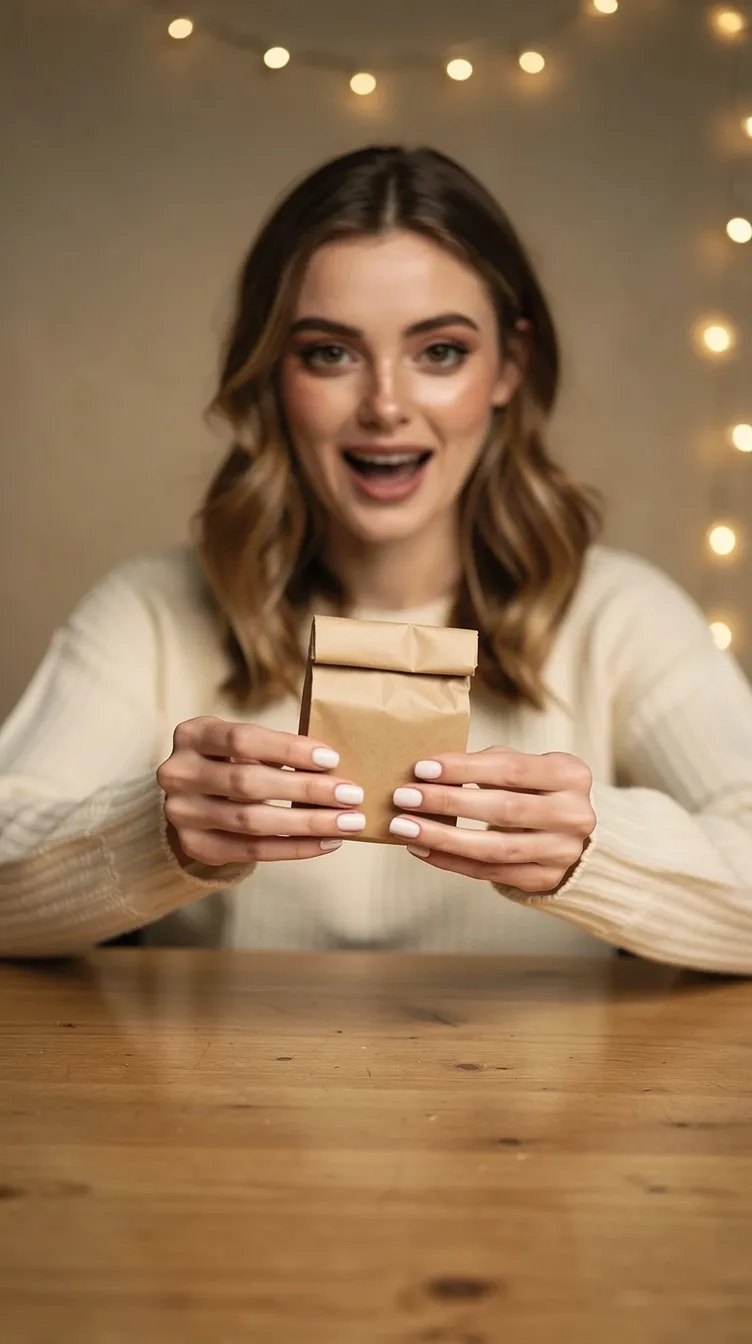 A Lovino preset character unboxing a product at a desk, vertical frame