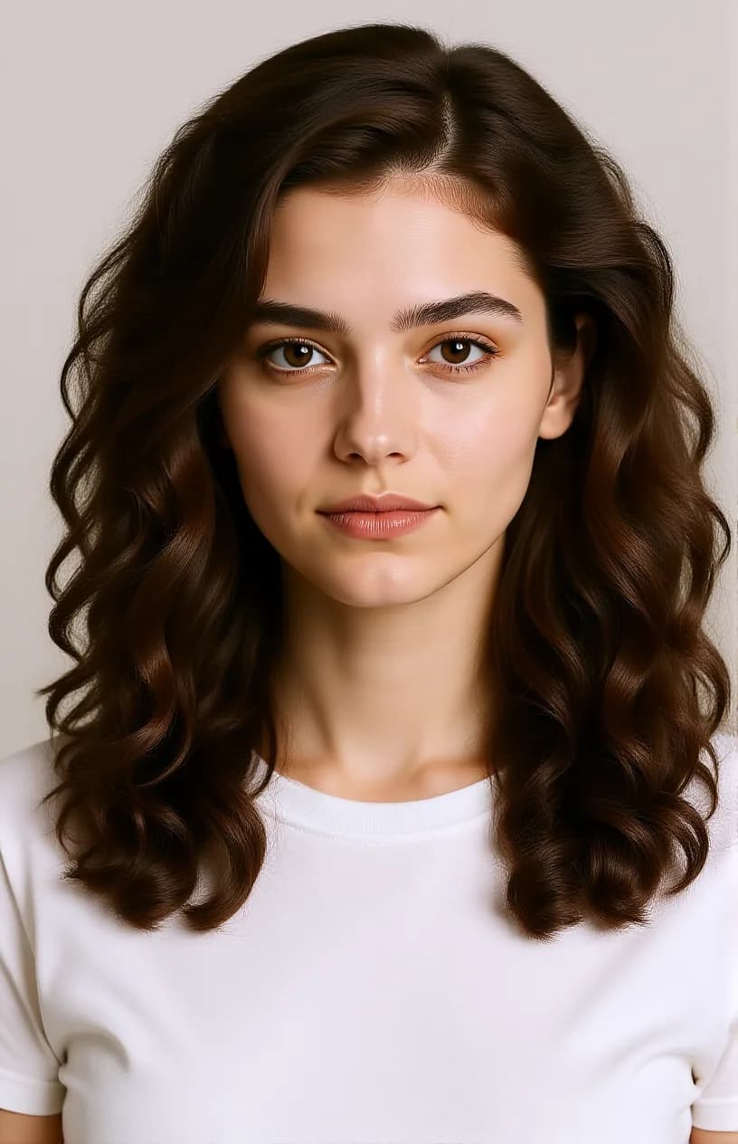 The same woman with soft curls