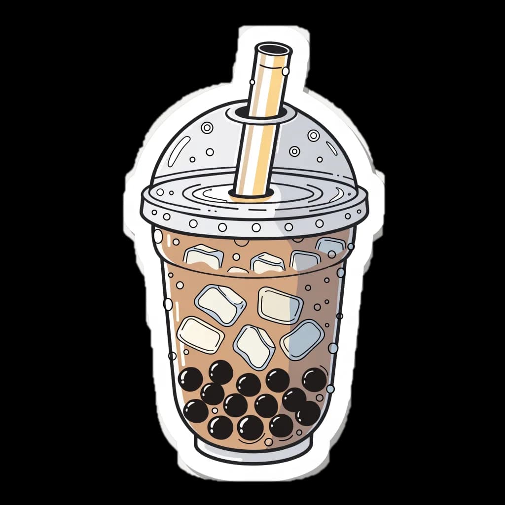Die-cut sticker of an iced boba tea with a straw