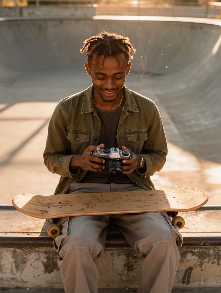 Skatepark film photographer: Portrait AI image template