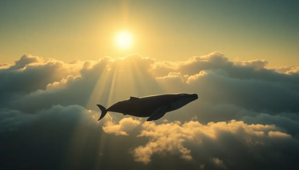 A whale drifting through clouds — a surreal, art-directed composition of the kind an agent's structured creative brief produces reliably, where a bare prompt produces it by luck.