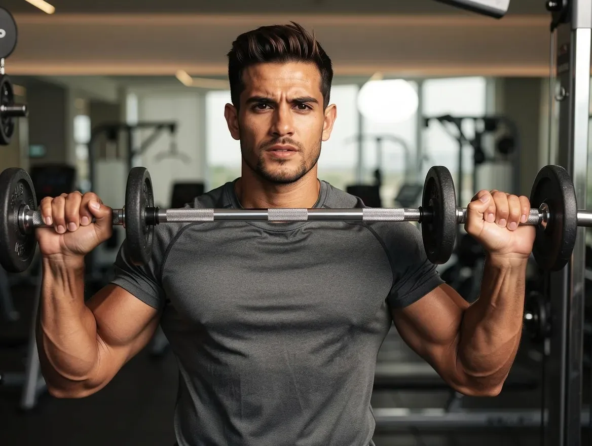 A fitness still from the template grid — batch the category in one sitting, then animate the best take.